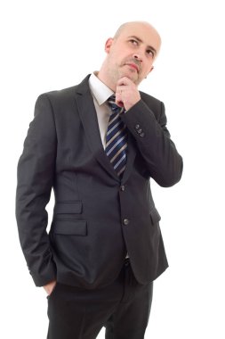 düşünme, üzerinde beyaz izole genç iş adamı