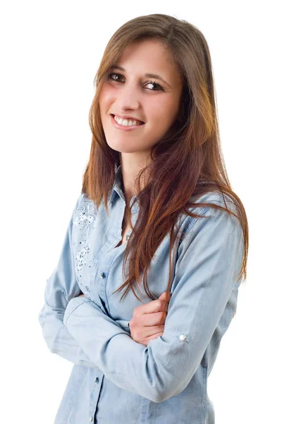 Jovem mulher bonita casual, isolado em branco — Fotografia de Stock