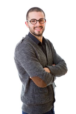 casual adam beyaz zemin üzerine izole mutlu