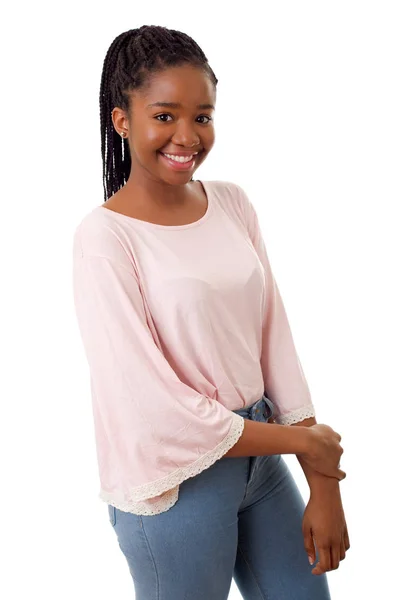 Glad afrikansk flicka isolerad på vit bakgrund — Stockfoto