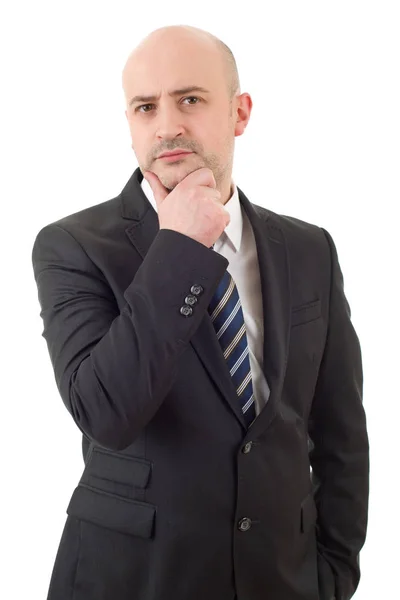 Young business man thinking, isolated on white — Stock Photo, Image