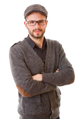 casual adam beyaz zemin üzerine izole mutlu