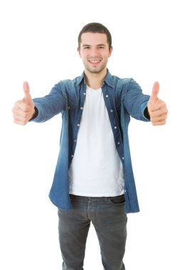 yukarı, izole üzerinde beyaz casual adam