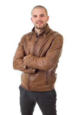 casual adam beyaz zemin üzerine izole mutlu