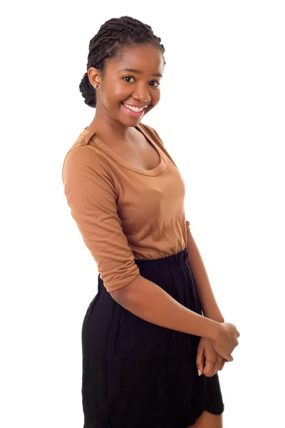 Щаслива африканська дівчина ізольована на білому тлі — стокове фото
