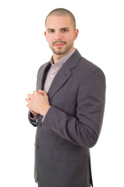 Mutlu iş adamı portresi beyaza izole edilmiş.