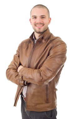 casual adam beyaz zemin üzerine izole mutlu