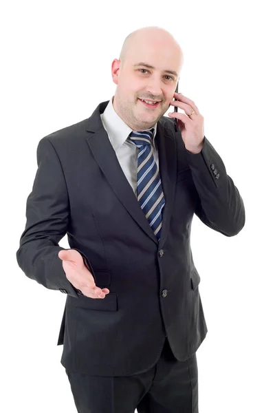 Glad affärsman på telefon, isolerad — Stockfoto