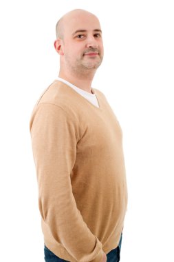 casual adam beyaz zemin üzerine izole mutlu