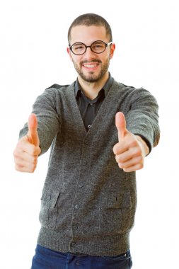 Yaşasın, izole üzerinde beyaz arka plan giden genç casual adam