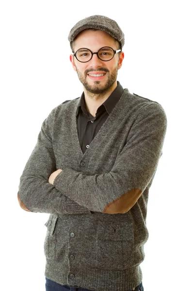 Hombre casual feliz aislado sobre fondo blanco — Foto de Stock