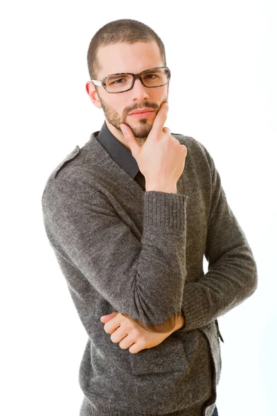 Hombre casual pensamiento, aislado sobre fondo blanco — Foto de Stock