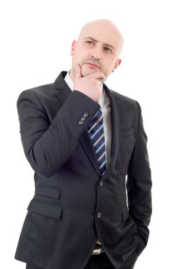 düşünme, üzerinde beyaz izole genç iş adamı