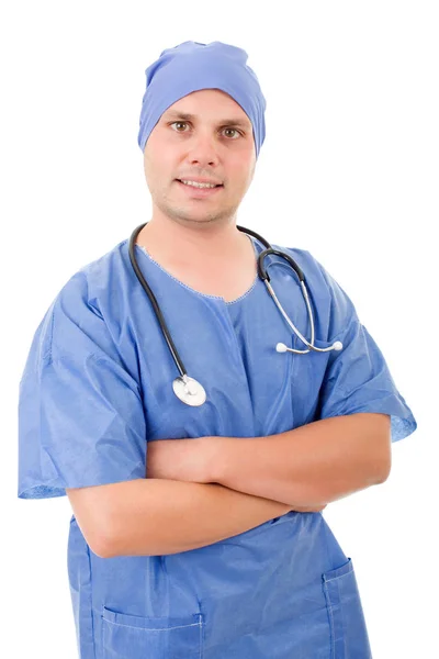 Feliz médico masculino, isolado em fundo branco — Fotografia de Stock