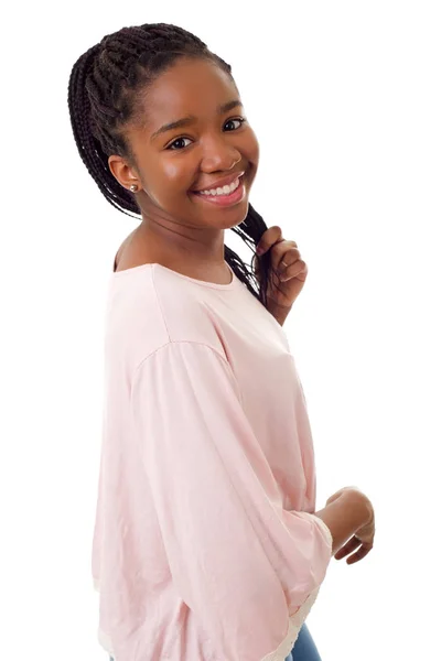 Feliz chica africana aislada sobre fondo blanco —  Fotos de Stock