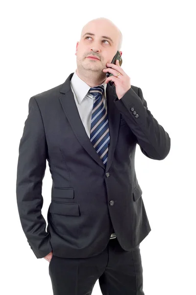 Щасливий бізнесмен по телефону, ізольований — стокове фото