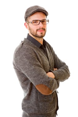 casual adam beyaz zemin üzerine izole mutlu