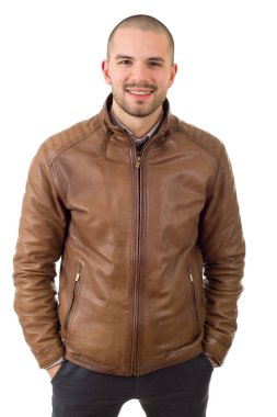 casual adam beyaz zemin üzerine izole mutlu