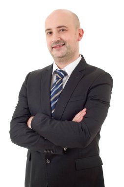 Mutlu iş adamı portresi beyaza izole edilmiş.