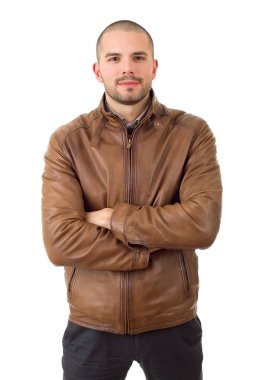 casual adam beyaz zemin üzerine izole mutlu