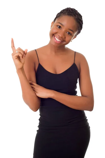 Jovem Africano mulher vencedora, isolado no fundo branco — Fotografia de Stock