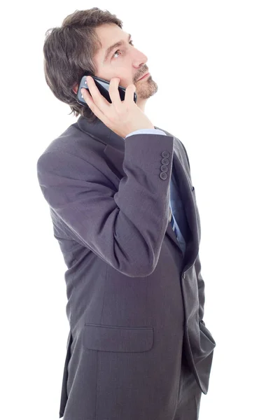 Orolig affärsman på telefon, isolerad — Stockfoto