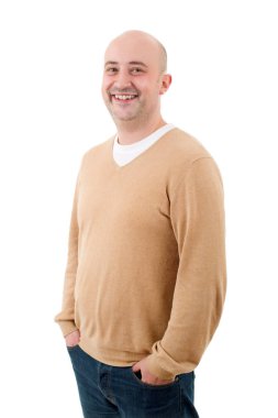 casual adam beyaz zemin üzerine izole mutlu