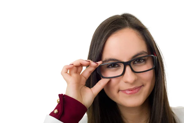 Jonge zakelijke vrouw portret geïsoleerd op witte achtergrond — Stockfoto