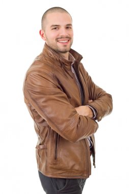 casual adam beyaz zemin üzerine izole mutlu