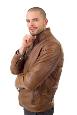 casual adam beyaz zemin üzerine izole mutlu