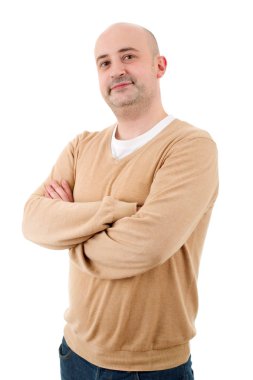 casual adam beyaz zemin üzerine izole mutlu