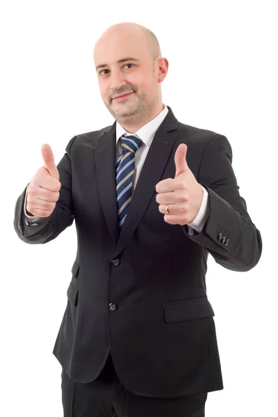 Happy business man going thumbs up, isolated on white — Stock Photo, Image