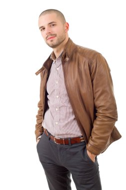 casual adam beyaz zemin üzerine izole mutlu