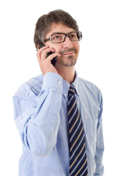 Homem de negócios feliz no telefone, isolado — Fotografia de Stock