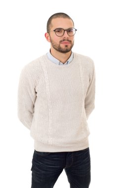 düşünme, beyaz arka plan üzerinde izole genç casual adam