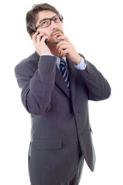 Telefondaki mutlu iş adamı, izole edilmiş.