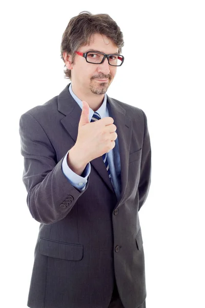 Young business man going thumb up, isolated on white — Stock Photo, Image