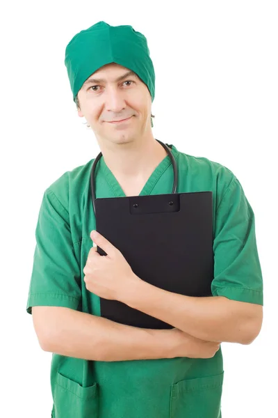 Happy male doctor, isolated on white background — Stock Photo, Image