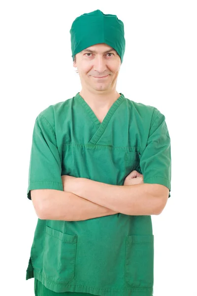 Glückliche männliche Krankenschwester, isoliert auf weißem Hintergrund — Stockfoto