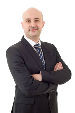 Mutlu iş adamı portresi beyaza izole edilmiş.