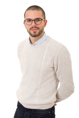 casual adam beyaz zemin üzerine izole mutlu