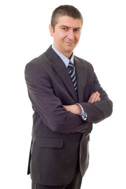 Mutlu iş adamı portresi beyaza izole edilmiş.