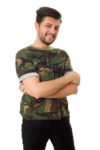 Gelukkig casual man geïsoleerd op witte achtergrond — Stockfoto