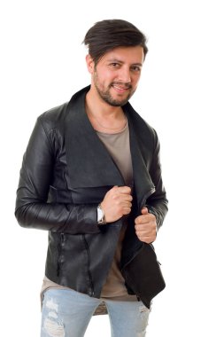 casual adam beyaz zemin üzerine izole mutlu