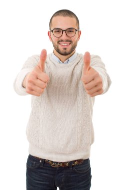 Yaşasın, izole mutlu casual adam