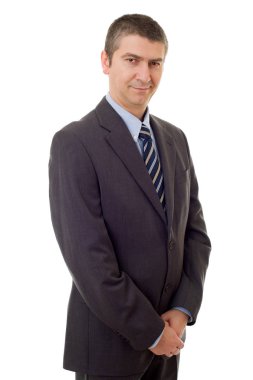 Mutlu iş adamı portresi beyaza izole edilmiş.