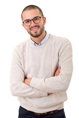 casual adam beyaz zemin üzerine izole mutlu