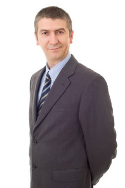 Mutlu iş adamı portresi beyaza izole edilmiş.