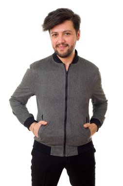 casual adam beyaz zemin üzerine izole mutlu