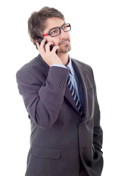 Glad affärsman på telefon, isolerad — Stockfoto